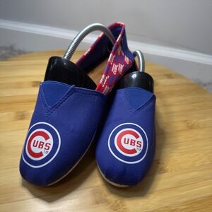 Chicago Cubs MLB Team Beans Womens Large Canvas Slip On Shoes Blue Red POP0719